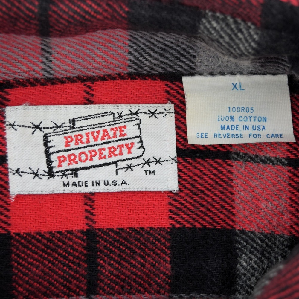 Private Property Men's XL Red Black Buffalo Plaid Flannel Shirt Vintage 80s USA - Picture 6 of 14
